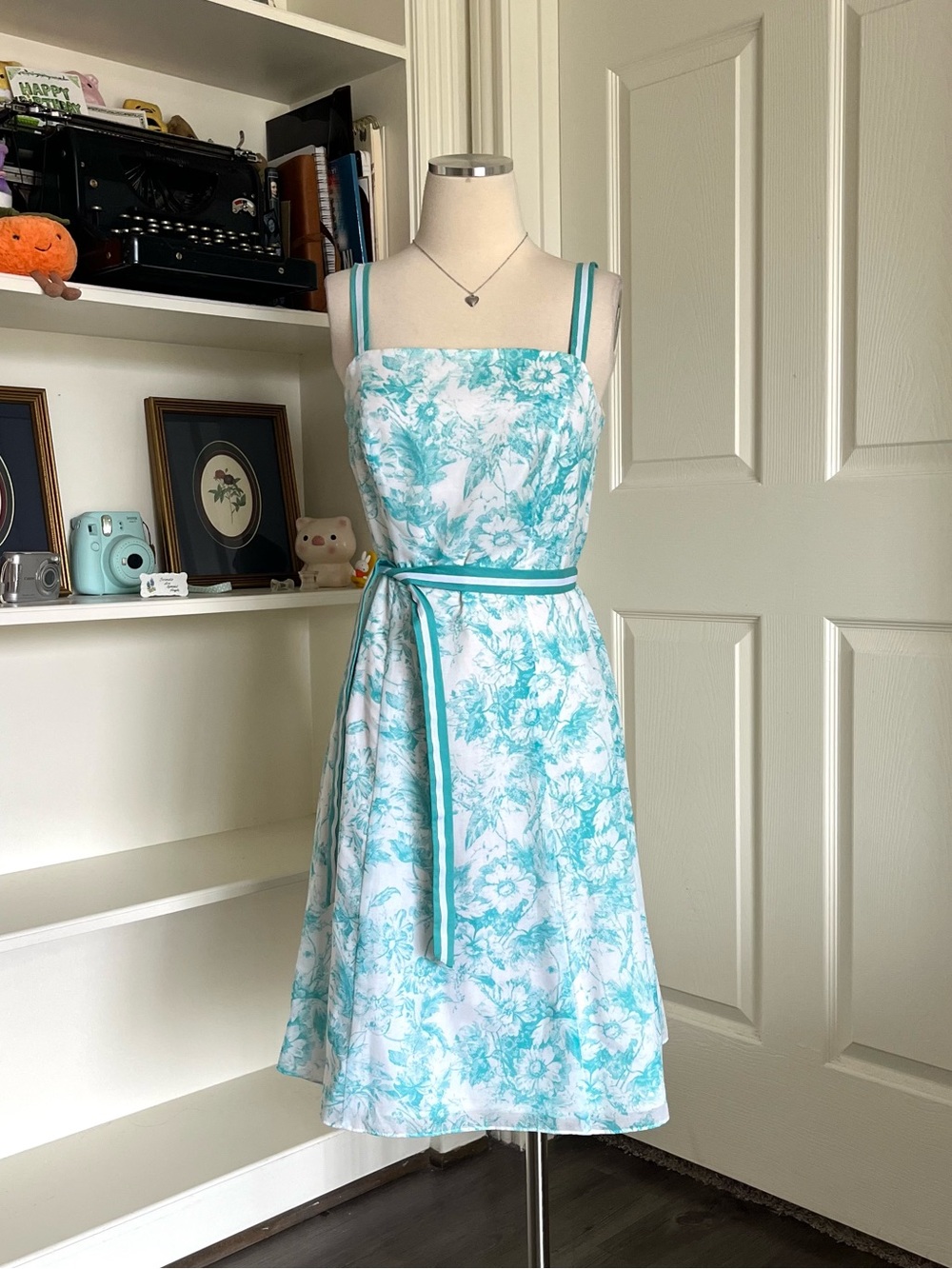 Vintage with tag yves cossette depeche mode turquoise blue floral midi dress